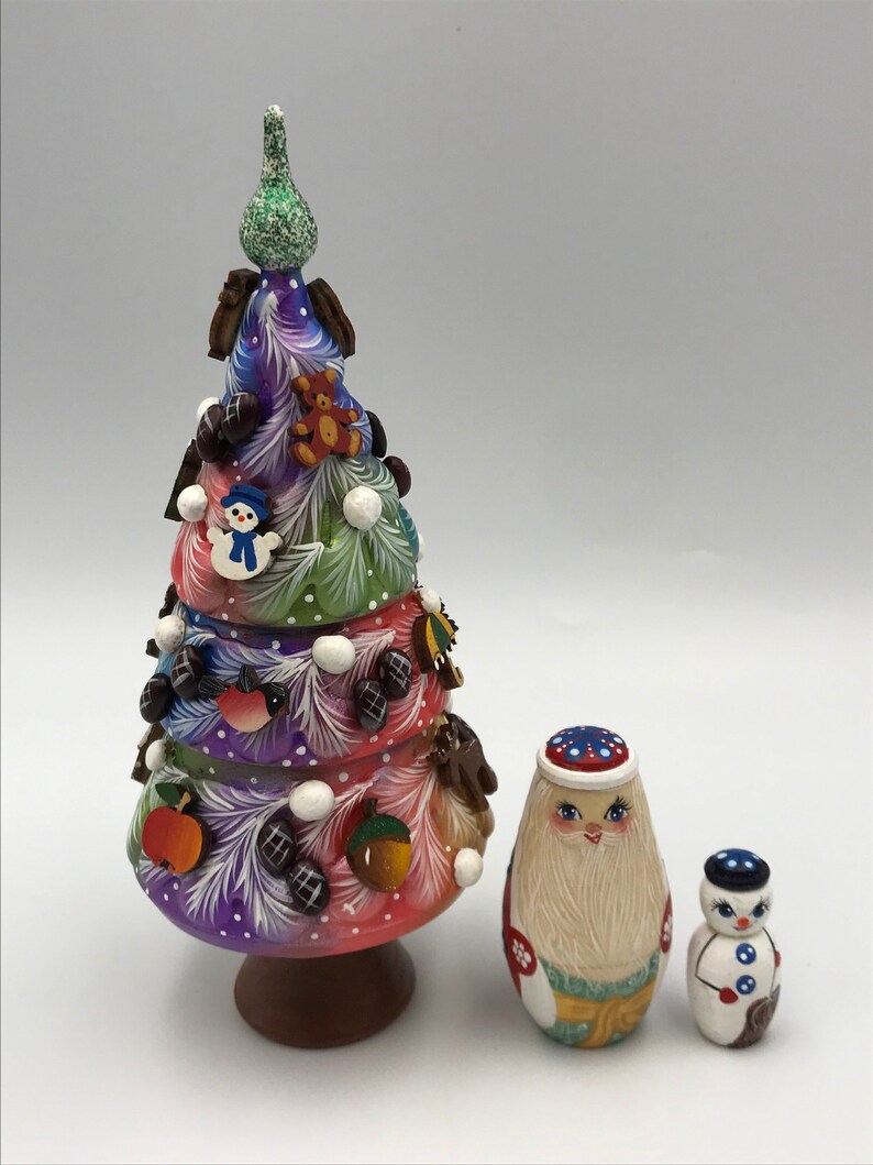 3 pcs Russian Nesting doll Christmas Tree 6.3 Wooden Etsy