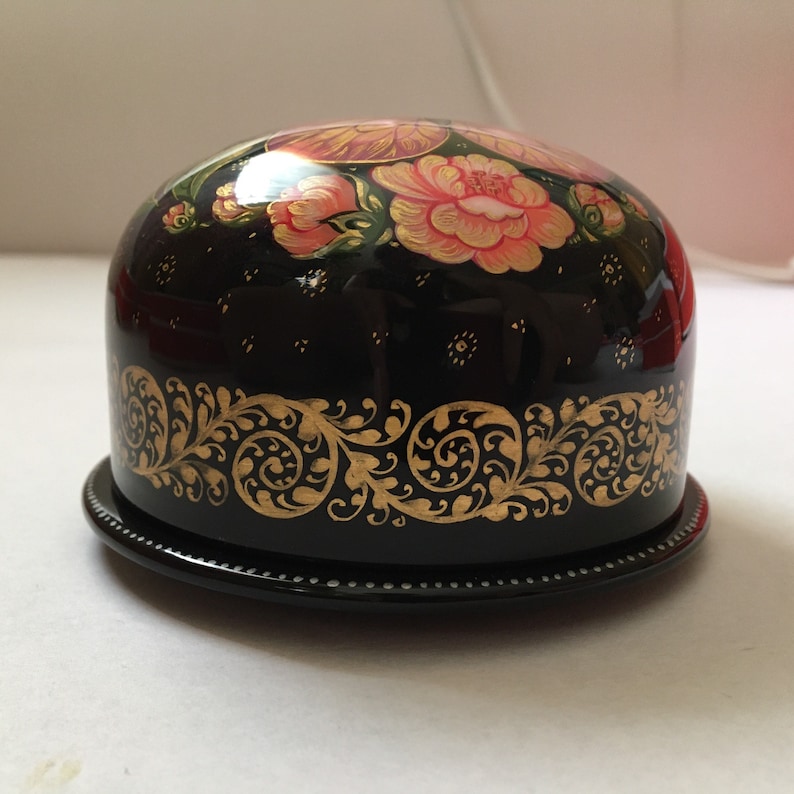 Collectible Piece Gift for Her Russian Kholuy Lacquer Box Flowers Of Sakura #072 Hand Painted Jewelry Box Mache Papier