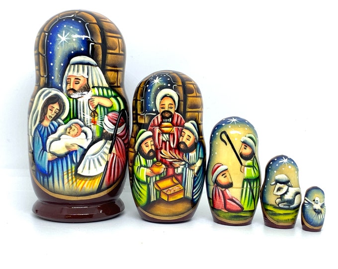 Made in Ukraine Nativity Nesting Doll 5 5pcs Wooden Christmas Nesting Doll Handmade Ukrainian
