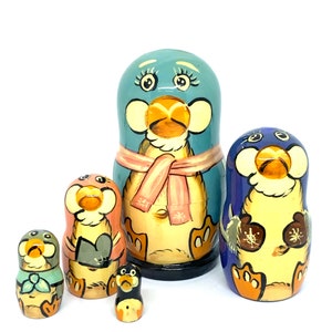 ¡Hecho en Ucrania! Muñeco anidado de pájaros, muñeca Matryoshka pintada a mano, 5 piezas, regalos divertidos, decoración para habitación de niños, regalo para niños, juguetes de madera para niños