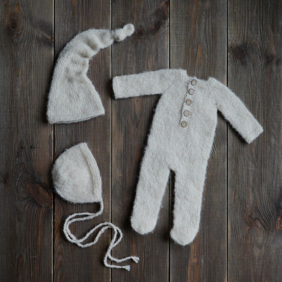 newborn footed romper knitted baby footie newborn sleeper romper + 2 hats