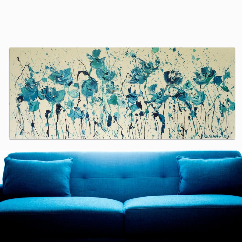Extra Large Wall Art Oversized Blue Canvas Extra Long Narrow Etsy