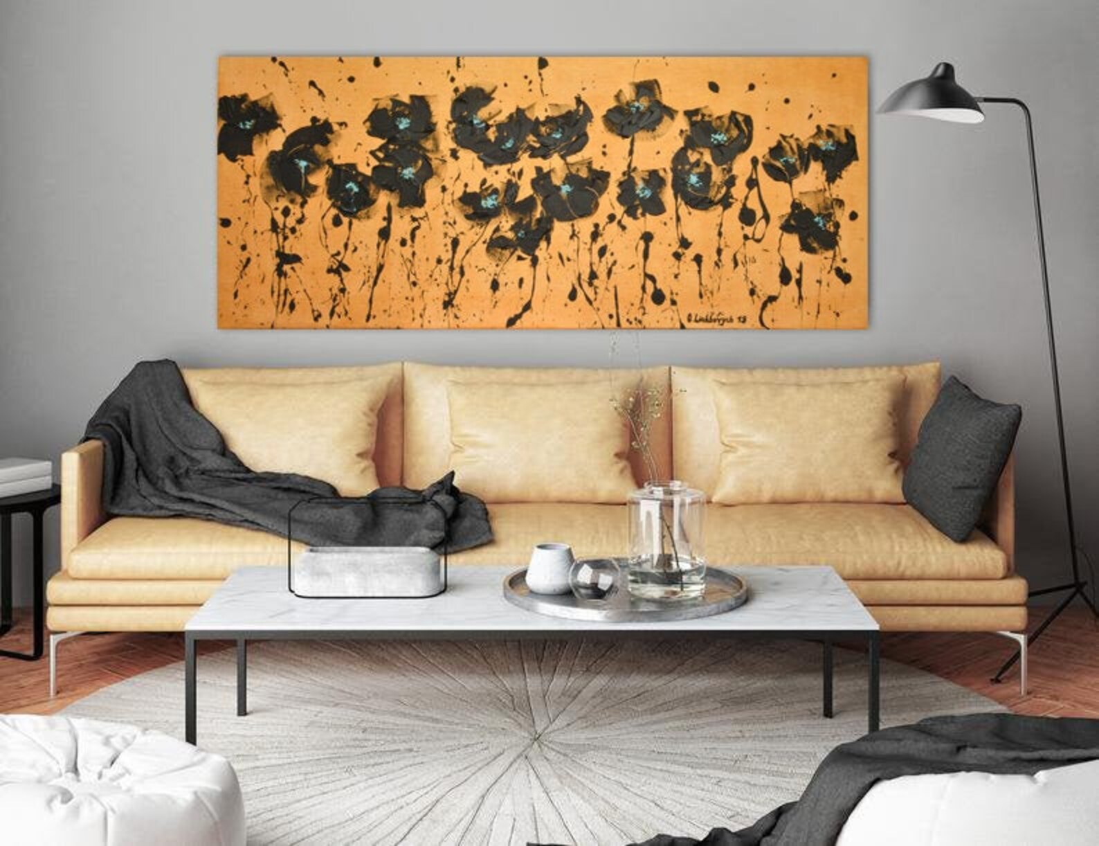 Extremely Unique Black Gold Painting Extra Large Wall Art Narrow