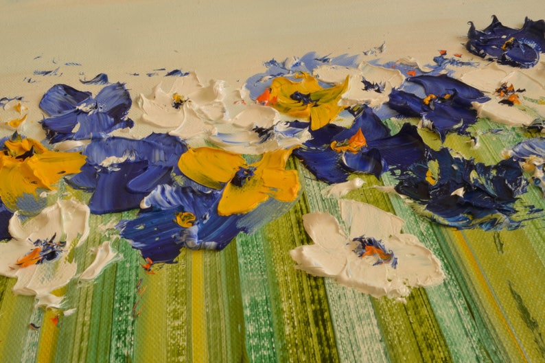 Extra Large Wall Art Navy Flower Impasto Oversized Blue Canvas Etsy