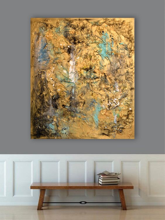 Gold Leaf Painting Gold Impasto Wall Art Canvas Abstract Gold Leaf