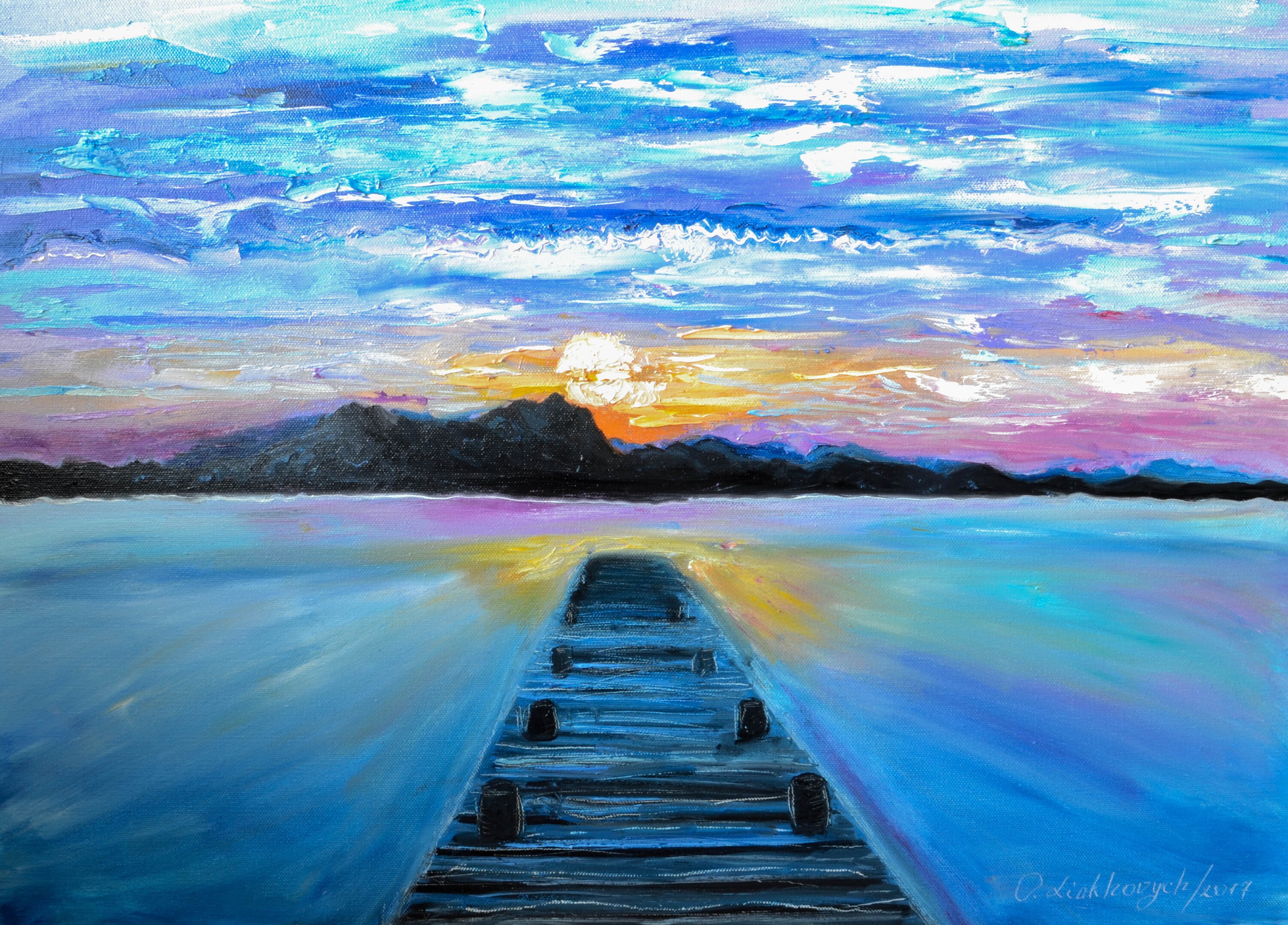 Extra large seascape art Moorage Blue seascape painting Etsy