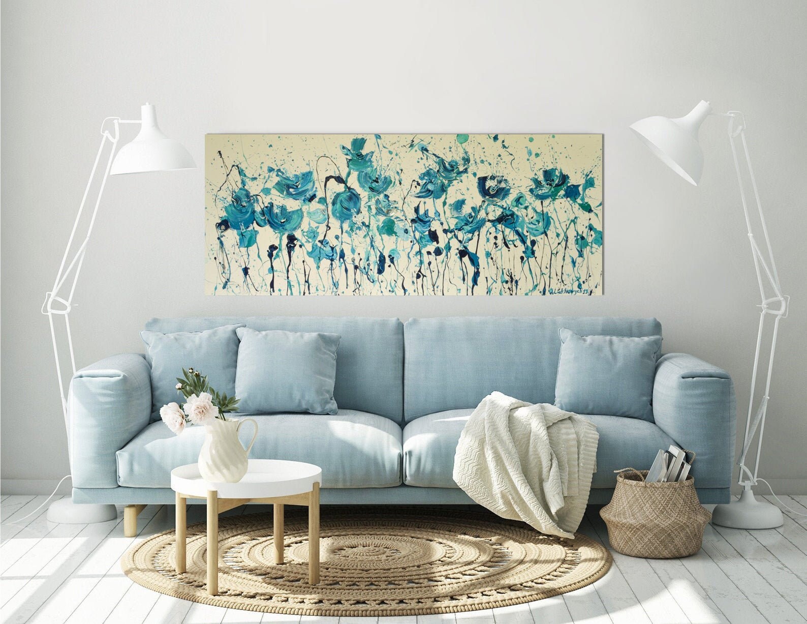 Extra Large Wall Art Oversized Blue Canvas Extra Long Narrow Etsy