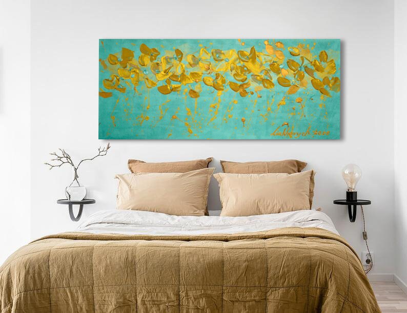 Extra large wall art Long narrow wall art Mint flower