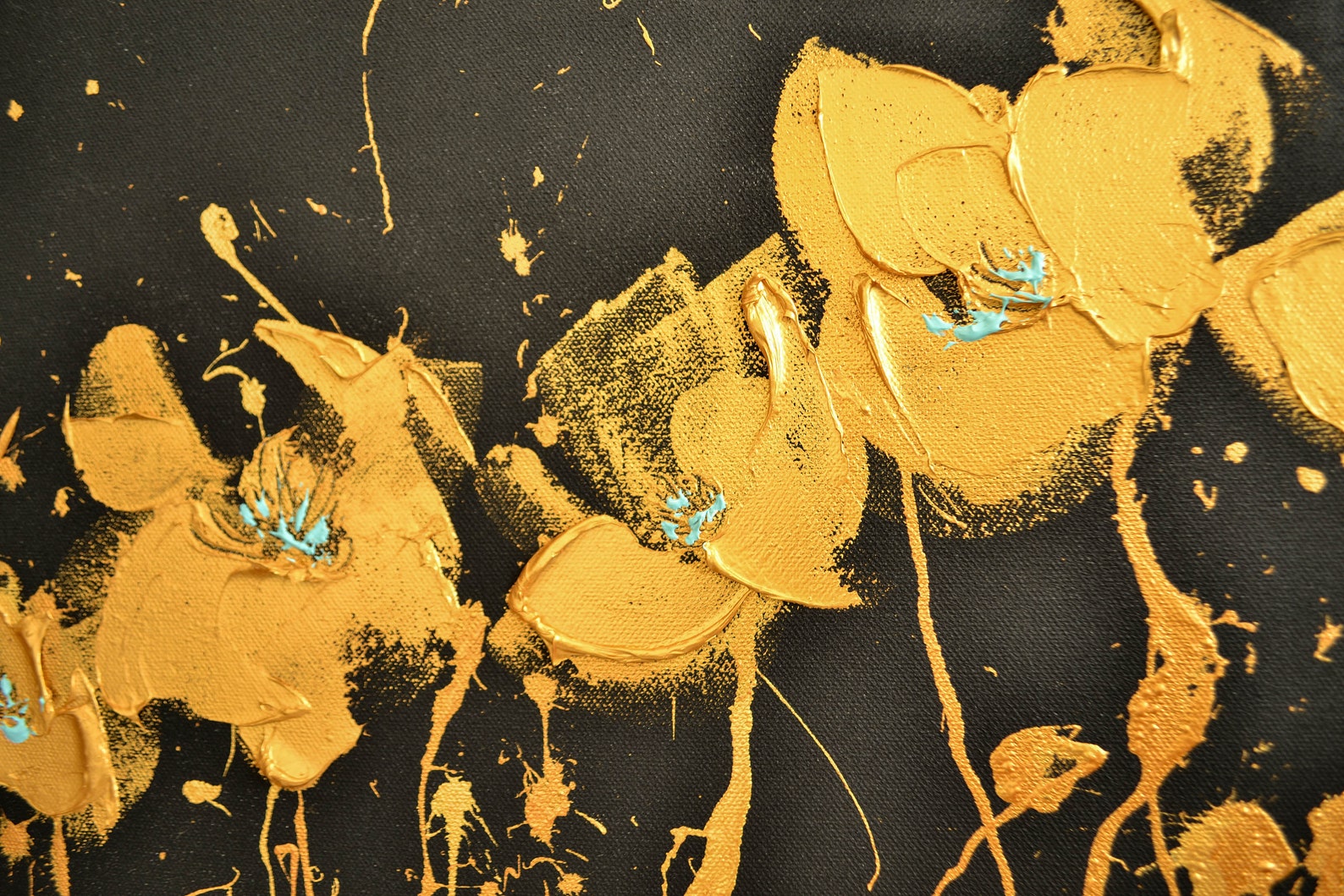 Gold Heavy Impasto Wall Art Canvas Custom Flower Bedroom Etsy