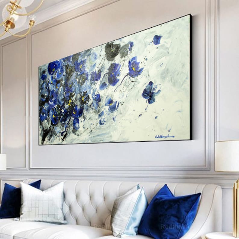 Indigo Blue Wall Art Navy Blue Impasto Wall Art Above Bed Art Etsy