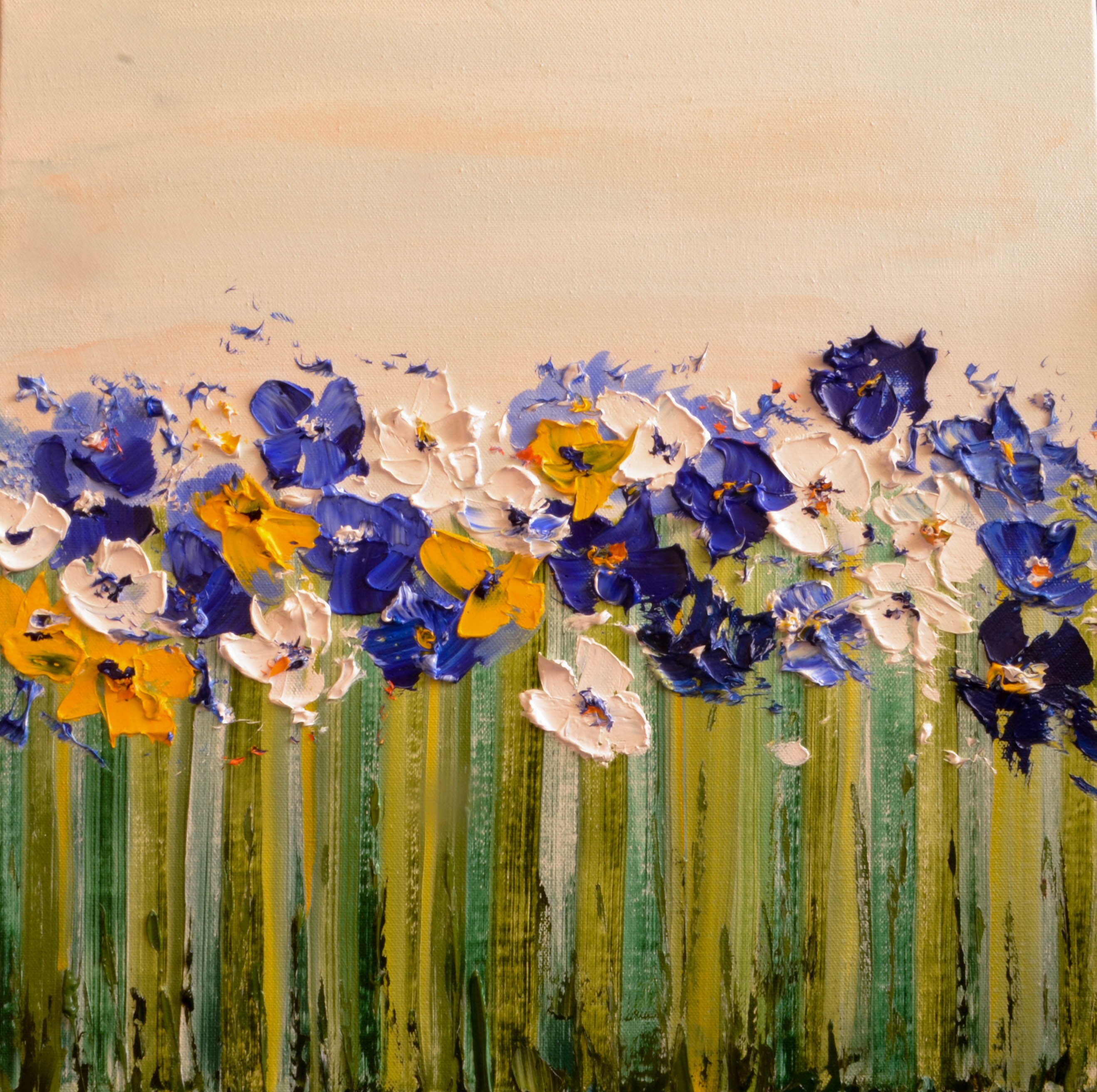 Extra large wall art Navy flower impasto Oversized blue canvas Etsy