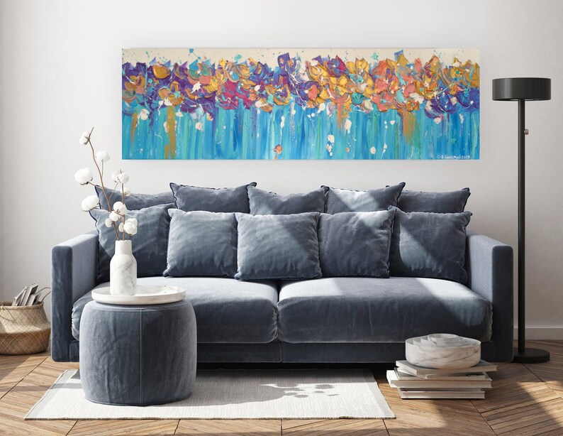 Huge wall art Master bedroom purple canvas Mint purple aqua Etsy