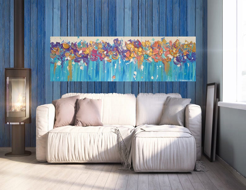 Huge Wall Art Master Bedroom Purple Canvas Mint Purple Aqua Etsy