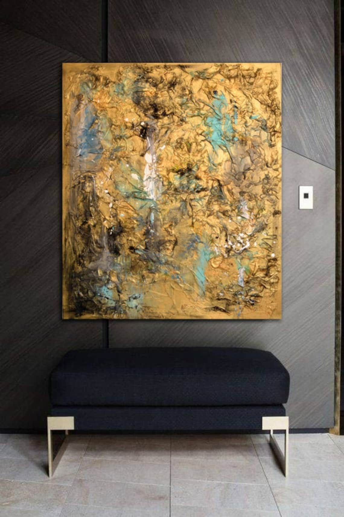 Gold Leaf Painting Gold Impasto Wall Art Canvas Abstract Gold Etsy