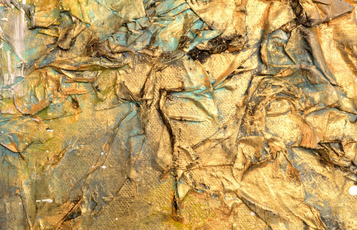 Gold Leaf Painting Gold Impasto Wall Art Canvas Abstract Gold Etsy