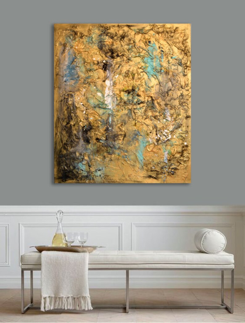 Gold Leaf Painting Gold Impasto Wall Art Canvas Abstract Gold Leaf