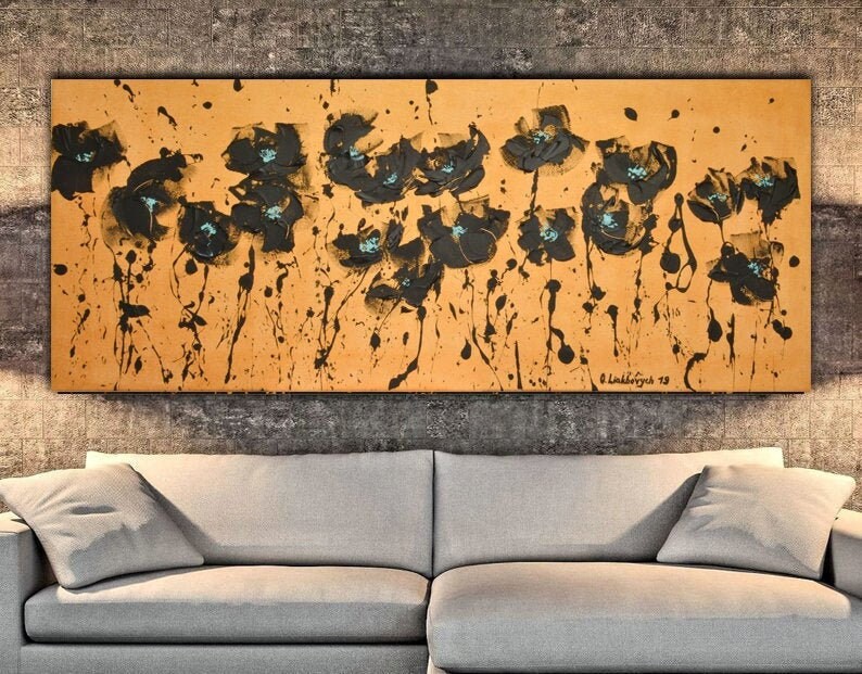 Oversized Wall Art Above Bed Art Narrow Horizontal Palette | Etsy