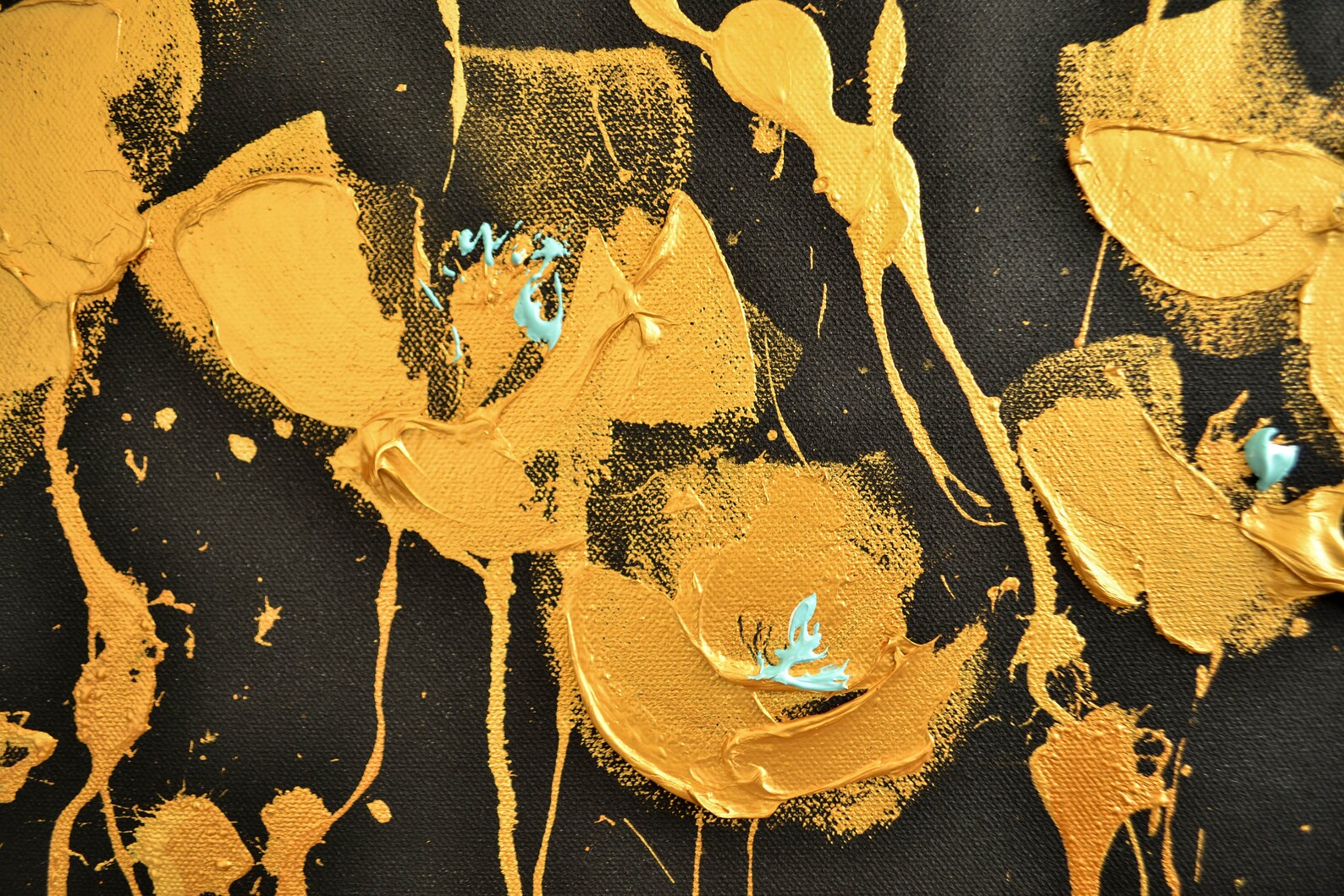 Gold Heavy Impasto Wall Art Canvas Custom Flower Bedroom Etsy