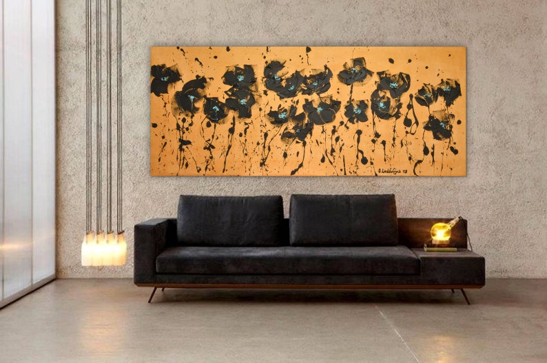 Extremely Unique Black Gold Painting Extra Large Wall Art Etsy