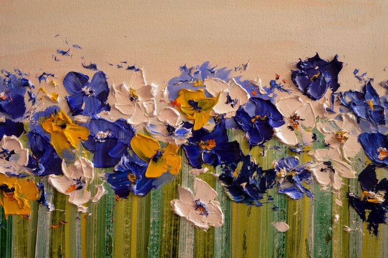Extra Large Wall Art Navy Flower Impasto Oversized Blue Canvas Etsy