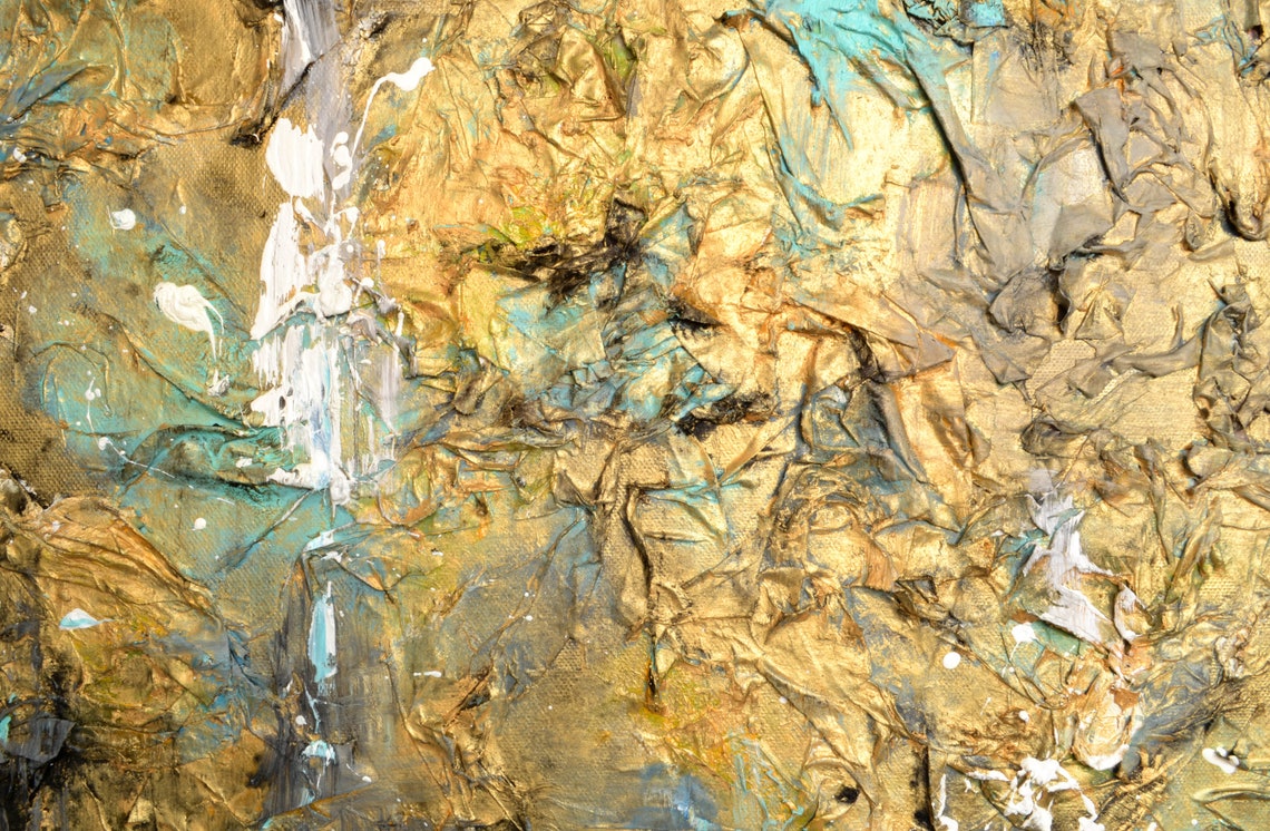 Gold Leaf Painting Gold Impasto Wall Art Canvas Abstract Gold Etsy