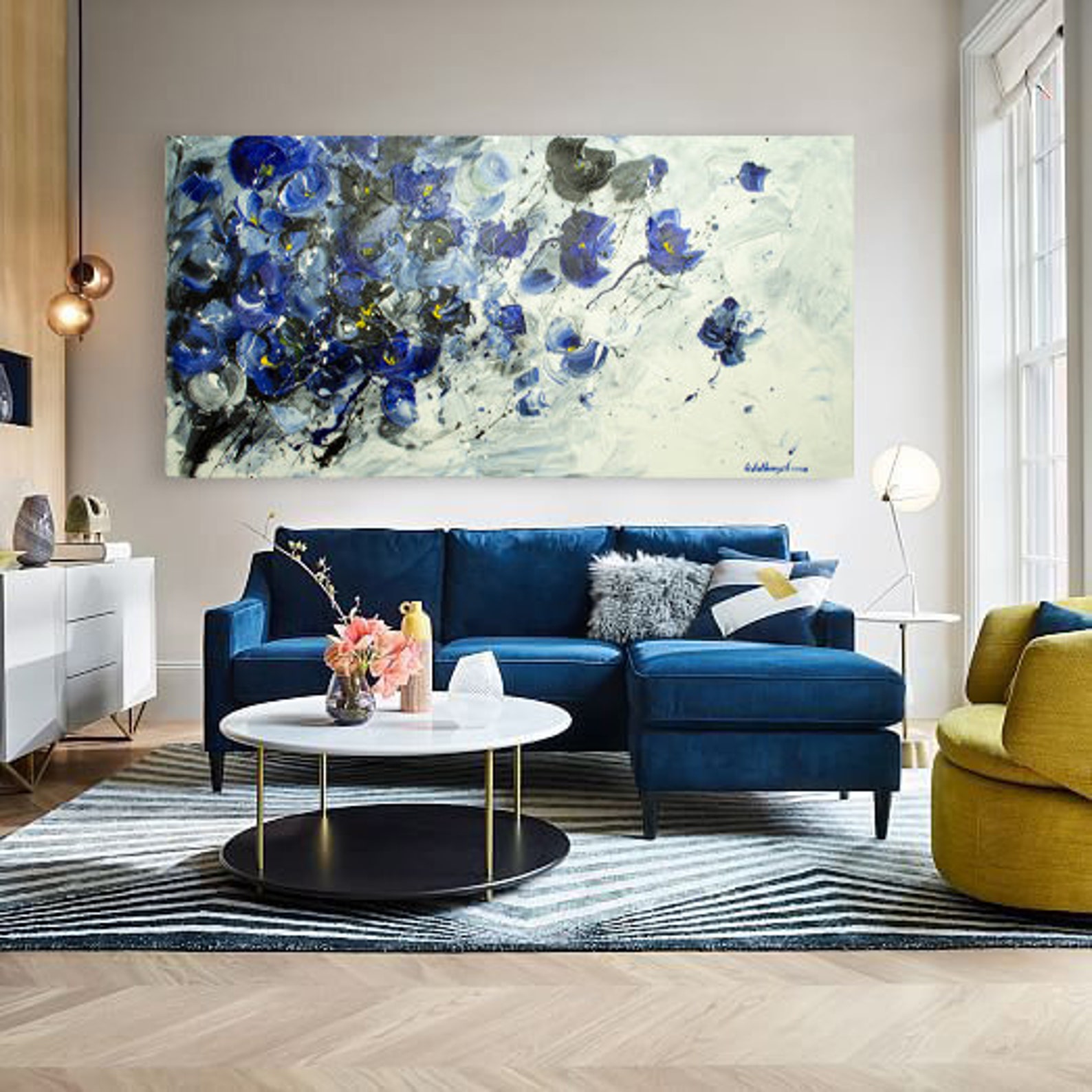 Indigo Blue Wall Art Navy Blue Impasto Wall Art Above Bed Art - Etsy