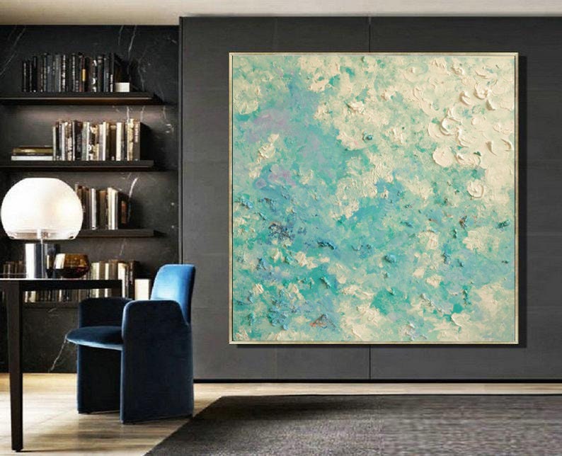 Aqua Purple Impasto Wall Art Master Bedroom Aqua Canvas Baby Etsy