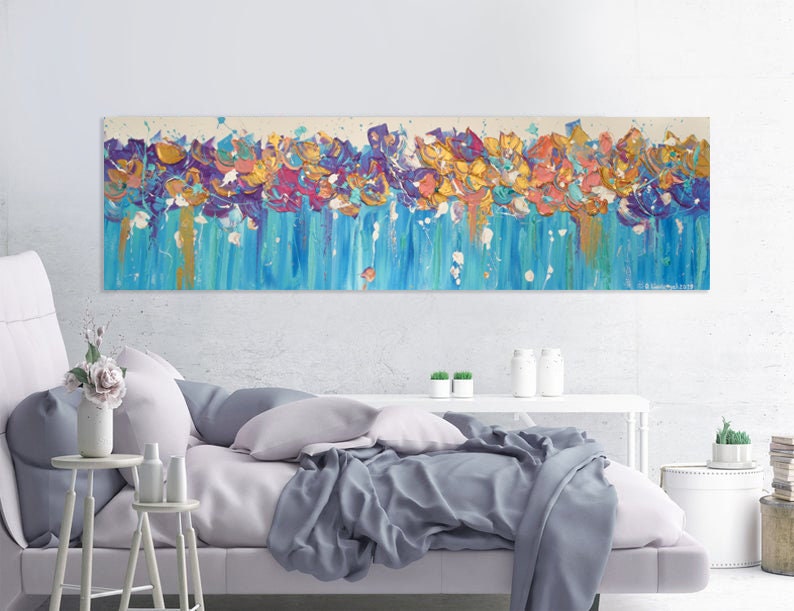Huge Wall Art Master Bedroom Purple Canvas Mint Purple Aqua Etsy