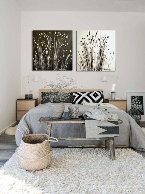 Custom Flower Bedroom Wall Art Black And White Acrylic Diptych Abstract Tree Flower Art Black Custom Floral Wall Art