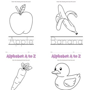 Alphabet A to Z Coloring and Tracing Printable Worksheet Set - Etsy