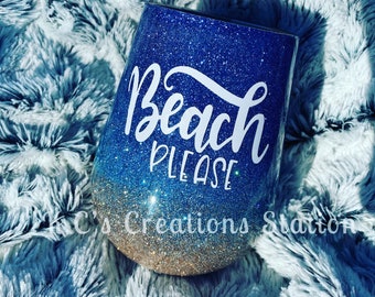 Beach please glitter tumbler, glitter tumbler, funny glitter tumbler, beach color glitter tumbler, birthday gift, beach please cup