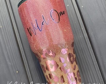 Wild one leopard ombre glitter tumbler, animal print tumbler, leopard print, savage not average glitter tumbler, Christmas animal print