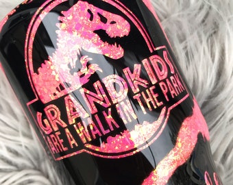 grandkids are a walk in the park, Grandparent glitter tumbler, Jurassic inspired tumbler,  Customized tumbler, birthday gift, Christmas gift