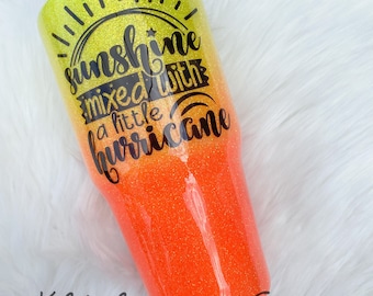 Sunshine mixed with a little hurricane glitter tumbler, glitter tumbler, funny glitter tumbler, beach color glitter tumbler, birthday gift