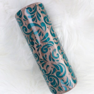 Western floral glitter tumbler, rustic pink and grey woodgrain glitter tumbler, rustic wedding tumbler, grey woodgrain, opal glitter tumbler