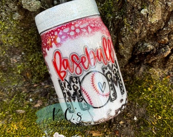 Baseball mom glitter mason jar, baseball mom glitter tumbler, baseball mom cup, baseball mom, Christmas gift for mom, baseball lovers cup