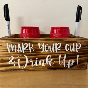 Mark your cup and drink up boxes, party cup holders, event organization ideas, personalizable cup holders, shot cup holders, party ideas