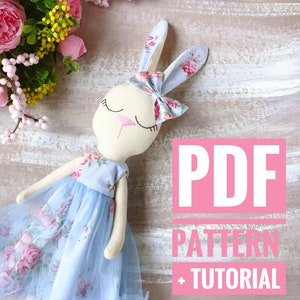 Bunny doll PDF Tutorial sewing pattern for doll rabbit DIY Ready to print for cloth doll Stuffed animal Instant download image 1