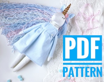 Unicorn doll PDF sewing pattern for doll unicorn 10" (26 cm) DIY Ready to print for cloth doll body Stuffed animal Instant download