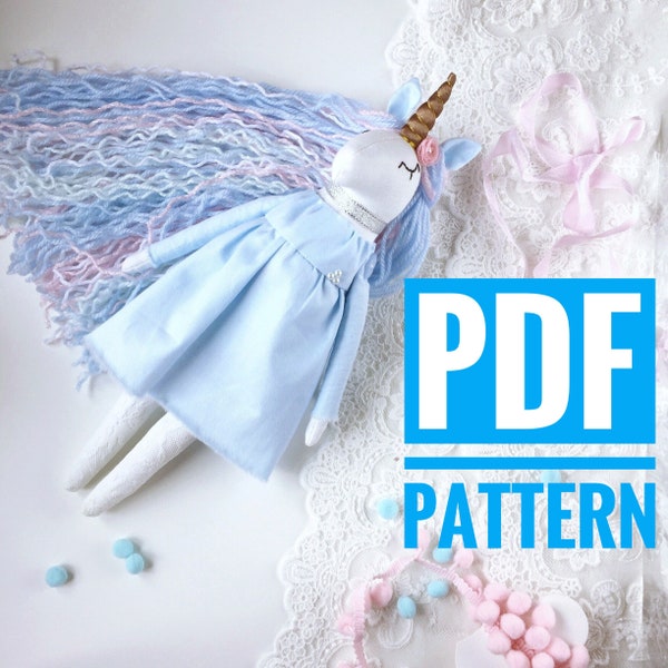 Unicorn doll PDF sewing pattern for doll unicorn 10" (26 cm) DIY Ready to print for cloth doll body Stuffed animal Instant download