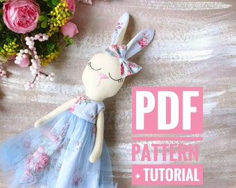 Bunny doll PDF Tutorial sewing pattern for doll rabbit DIY Ready to print for cloth doll Stuffed animal Instant download