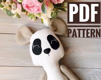 Panda doll PDF sewing pattern for doll bear 15,7"(40 cm) DIY Ready to print for cloth doll body Stuffed animal Instant download Body pattern