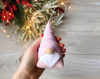 Pink Gnome Ornament Christmas present Pink Christmas tree decorations Textile Christmas Bauble Secret santa gift