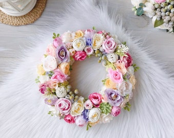 Flower wreath Cute small wreath Summer Wreath 10-10.5" Spring wreath Pink Foyer Wreaths Home decore Front door