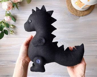 Black Dinosaur linen toy Dinosaur soft doll Stuffed animal Rag doll handmade dino Girl gift Dinosaur for boy Dark Dinosaur