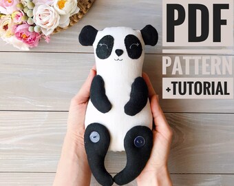 Panda toy PDF Tutorial sewing pattern for doll panda DIY Ready to print for cloth doll Stuffed animal Instant download 24 cm 9,5"