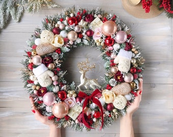 Luxury Christmas wreath Red Christmas Wreath 17.6" Gold Winter Decor Front Door Wreath Festive Decor Christmas Gift Xmas Christmas decor