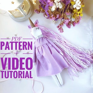 Video tutorial Unicor toy Tutorial Unicorn doll PDF sewing pattern for Doll Unicorn 12&quot; (30 cm )  DIY