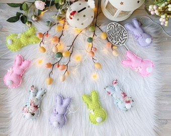 Colorful garland with bunny, Easter bunny fabric garland, Holiday decor for home, Rabbit fireplace garland, Bunnies decor in the nursery