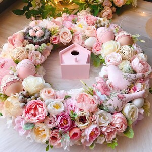 Luxury Pink Easter Wreath 15,7 Front Door Spring Wreath Pink Foyer Wreaths Home Decor Easter Egg Wreath 40 cm image 2